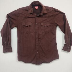 Mens Large Western Cowboy Long Sleeve Black Pearl Button Up Shirt Red Ranch